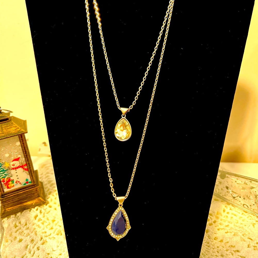 Blue Swarovski Crystal layered necklace